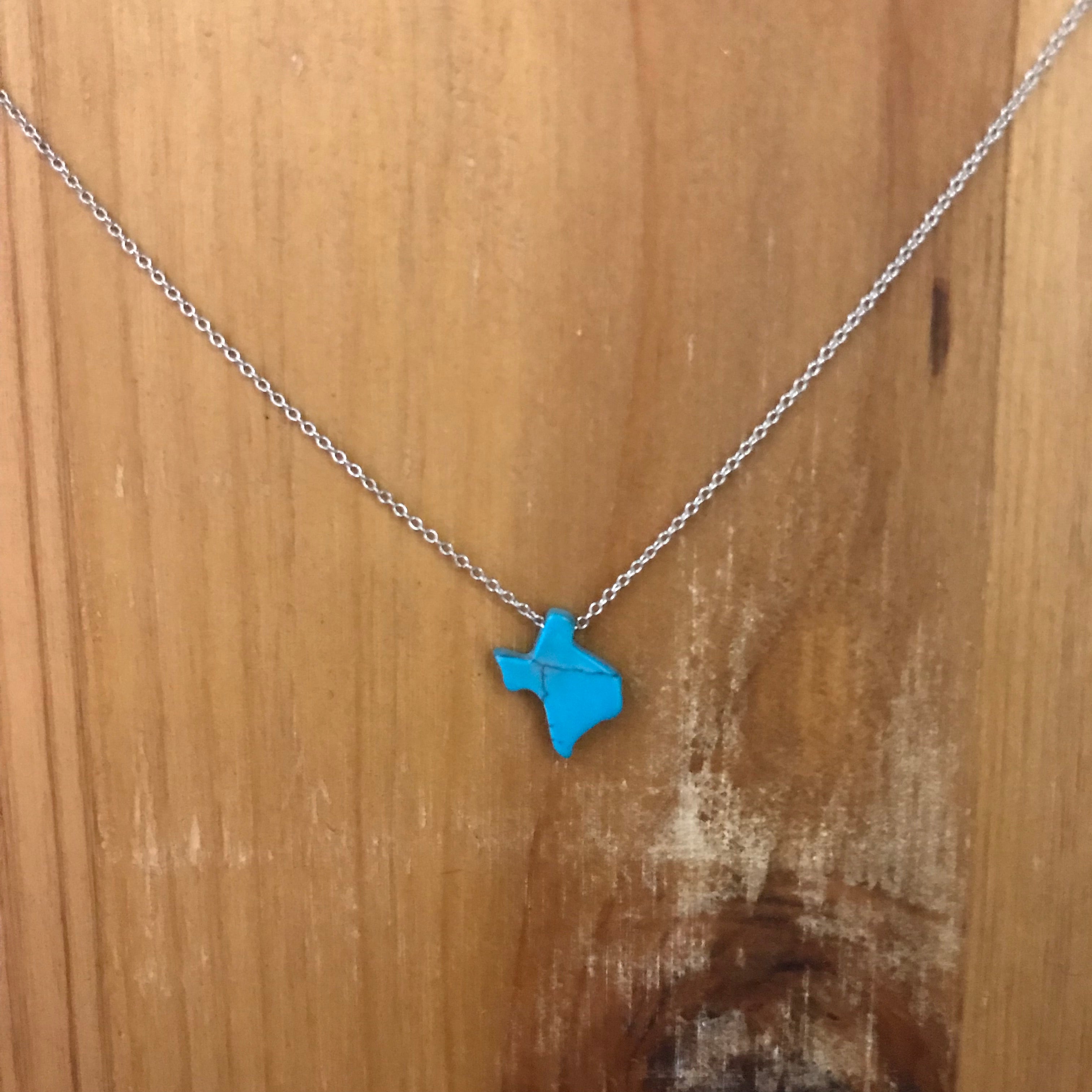 Jewelry, Texas shape turquoise charm on sterling silver chain