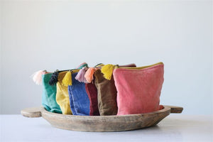 Accessories, velvet zip pouch with tassel