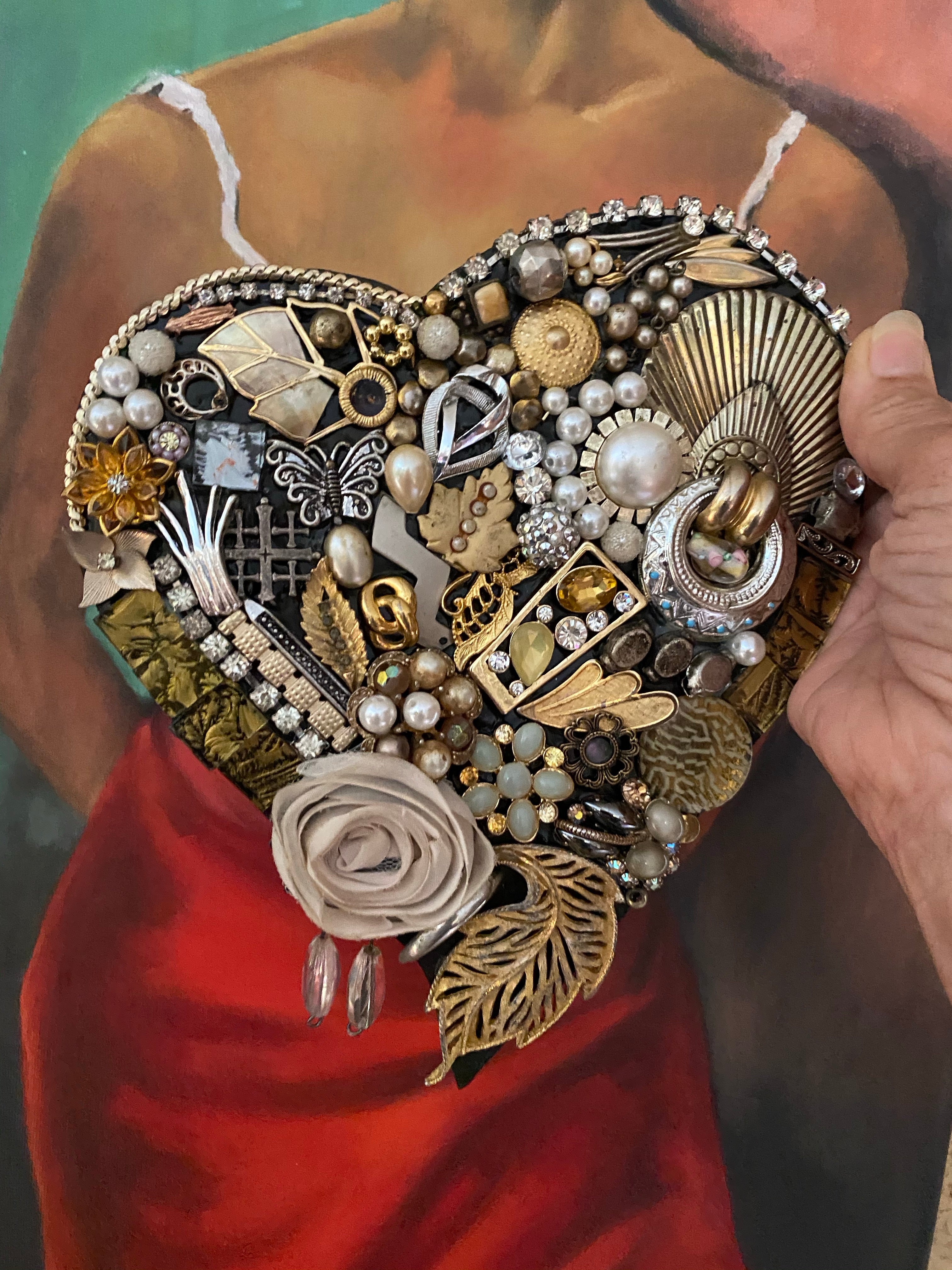 Art, junk jewel heart