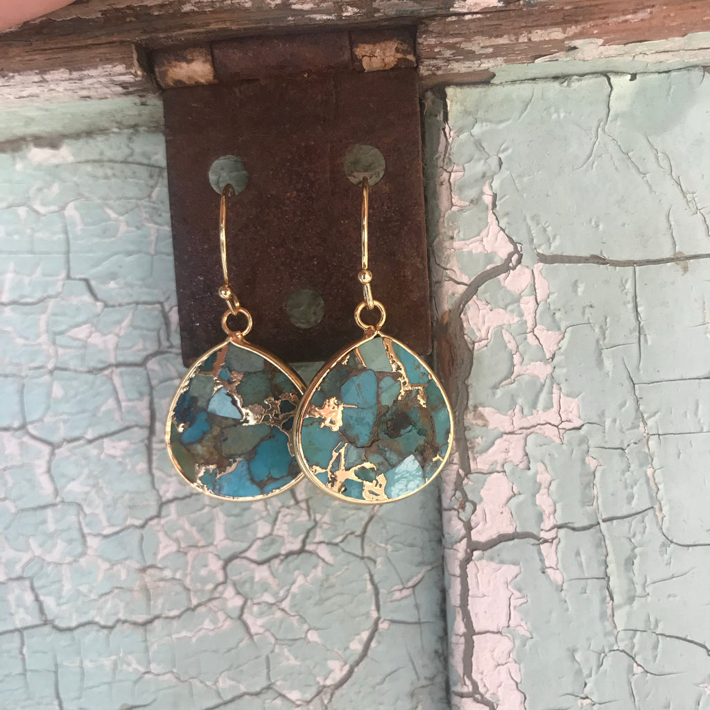 Jewelry, gold filled crushed turquoise earrings