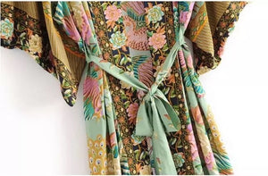 Apparel, birds and flowers kimono